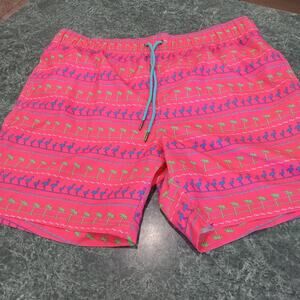 Mens Party Sharks XXL 2XL Swim Trunks Lined 80s Retro Neon Palm Trees Surf Beach